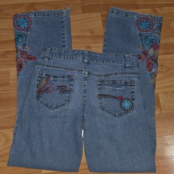 Girls Sz 12R Total Girl Embroidered Boho Stretch Jeans - Picture 2 of 6
